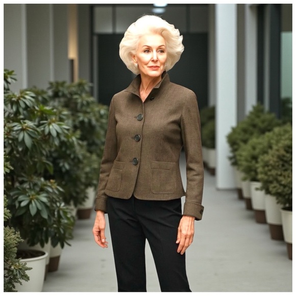 Zenobia Check Wool Blazer. Gray, Black. Size 8 - Picture 1 of 12